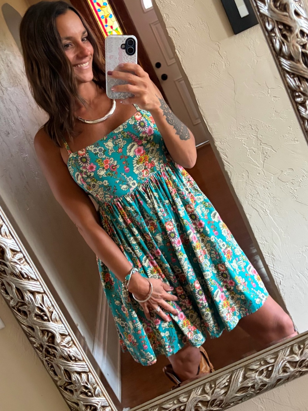 NATURAL LIFE Teal Floral Mini Sundress